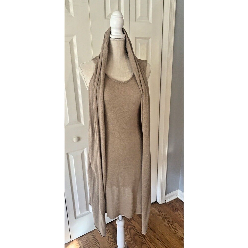 Miilla Women's Taupe Knit Sheath Dress with attached Open Cardigan Silk Blend L